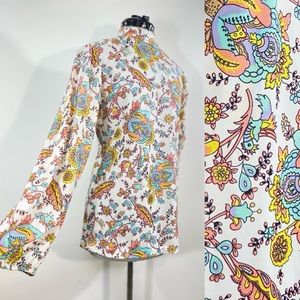 Vintage 60s 70s Floral Paisley Print Tunic Top Blouse Balloon Sleeve Medium